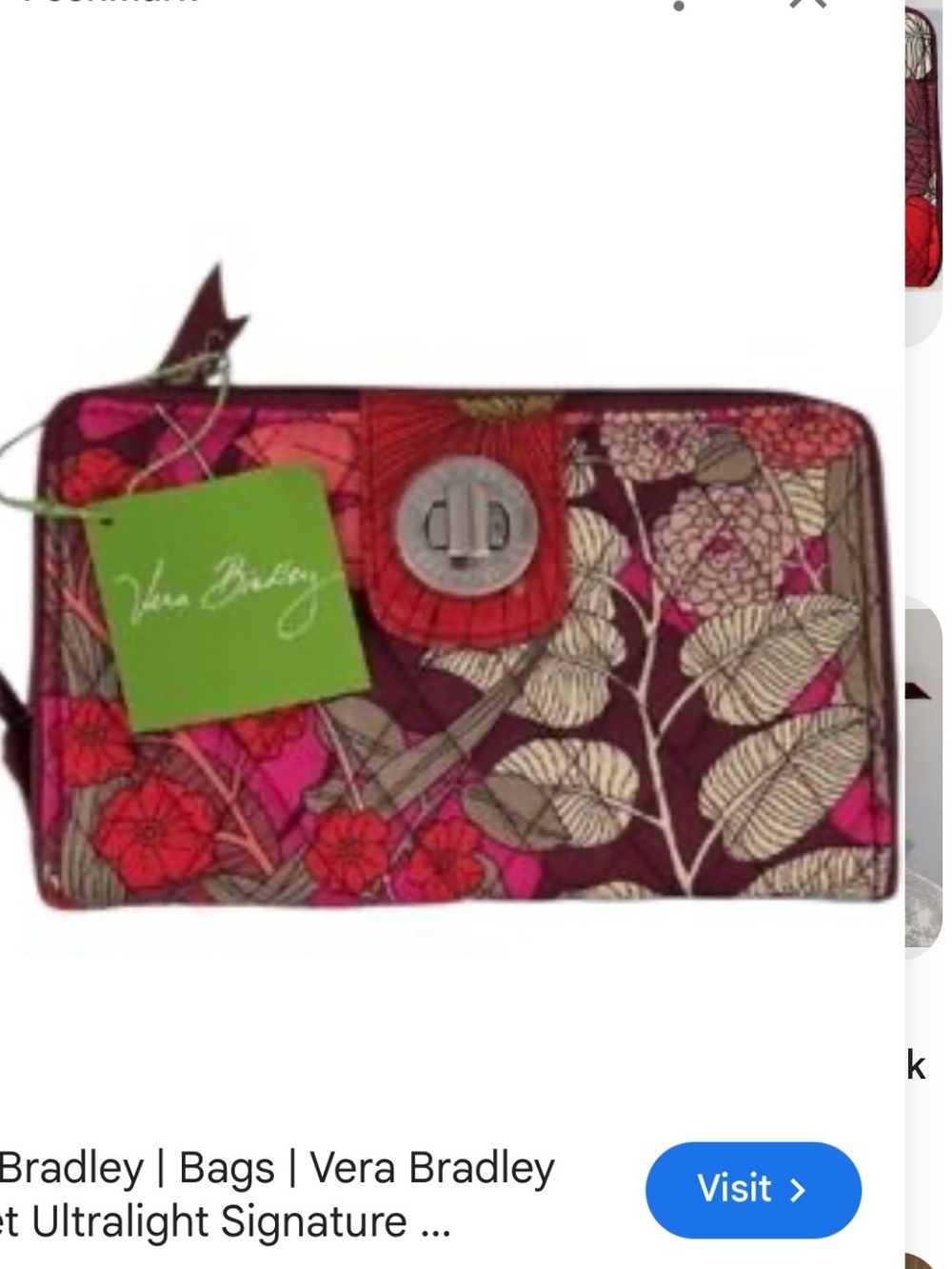Vera Bradley Plum and Hot Pink Floral Turn-Lock Wallet NWT